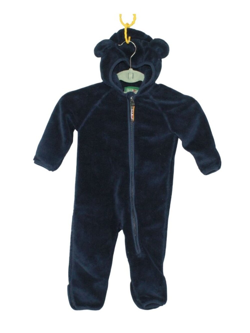 LL Bean Infants Hi Pile Fleece Bunting Hoodie Bear Ears Blue 6-12M Full Zip Warm